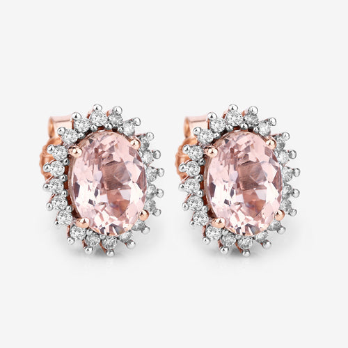 1.61 Carat Genuine Morganite and White Diamond 14K Rose Gold Earrings