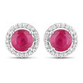 1.22 Carat Genuine Ruby and White Diamond 14K White Gold Earrings