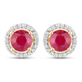 1.22 Carat Genuine Ruby and White Diamond 14K Yellow Gold Earrings