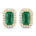 0.91 Carat Genuine Zambian Emerald and White Diamond 14K Yellow Gold Earrings