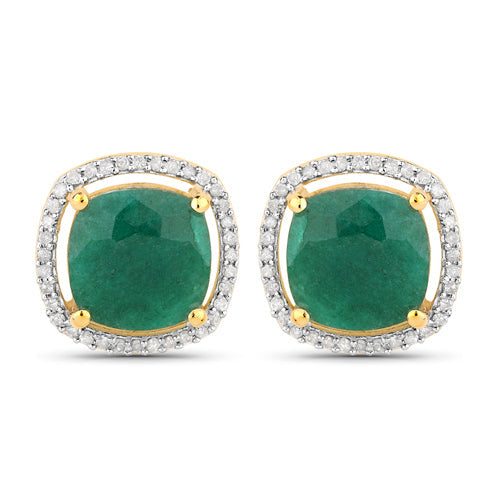 4.40 Carat Dyed Emerald and White Diamond .925 Sterling Silver Earrings