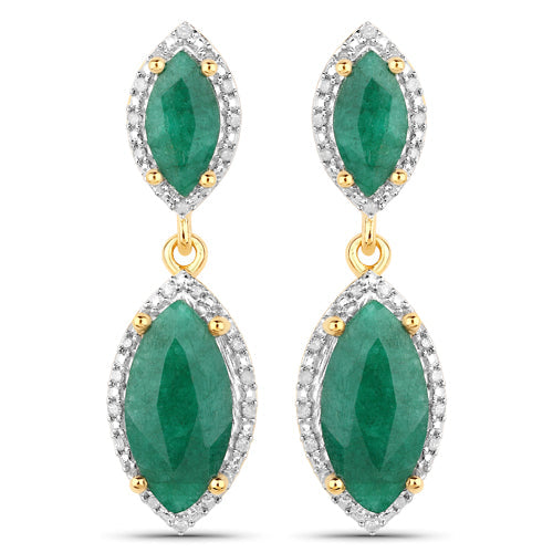 4.21 Carat Dyed Emerald and White Diamond .925 Sterling Silver Earrings