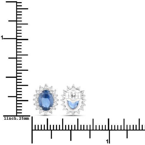 2.22 Carat Genuine Blue Sapphire and White Diamond 14K White Gold Earrings