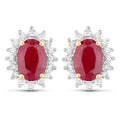 2.02 Carat Genuine Ruby and White Diamond 14K Yellow Gold Earrings