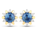 1.87 Carat Genuine Blue Sapphire and White Diamond 14K Yellow Gold Earrings