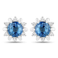 1.87 Carat Genuine Blue Sapphire and White Diamond 14K White Gold Earrings
