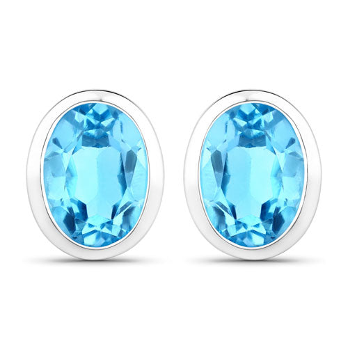 4.00 Carat Genuine Swiss Blue Topaz .925 Sterling Silver Earrings