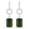 2.28 Carat Genuine Green Tourmaline and White Diamond 14K White Gold Earrings