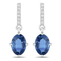 1.95 Carat Genuine Blue Sapphire and White Diamond 14K White Gold Earrings