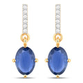 1.95 Carat Genuine Blue Sapphire and White Diamond 14K Yellow Gold Earrings