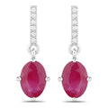 1.75 Carat Genuine Ruby and White Diamond 10K White Gold Earrings