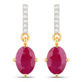 1.75 Carat Genuine Ruby and White Diamond 10K Yellow Gold Earrings