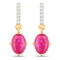 1.75 Carat Genuine Ruby and White Diamond 14K Yellow Gold Earrings