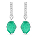 1.49 Carat Genuine Zambian Emerald and White Diamond 14K White Gold Earrings