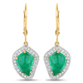 6.40 Carat Genuine Colombian Emerald and White Diamond 14K Yellow Gold Earrings