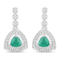 1.39 Carat Genuine Zambian Emerald and White Diamond 14K White Gold Earrings