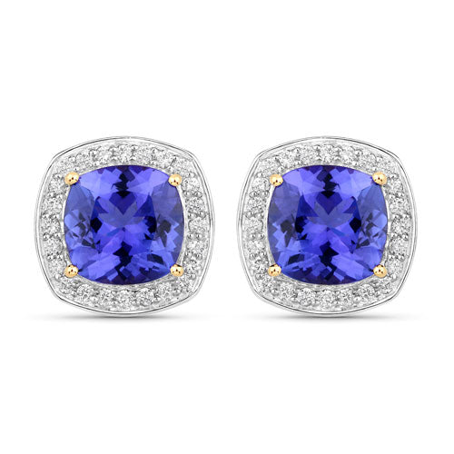5.98 Carat Genuine Tanzanite and White Diamond 14K Yellow Gold Earrings