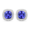 5.98 Carat Genuine Tanzanite and White Diamond 14K Yellow Gold Earrings