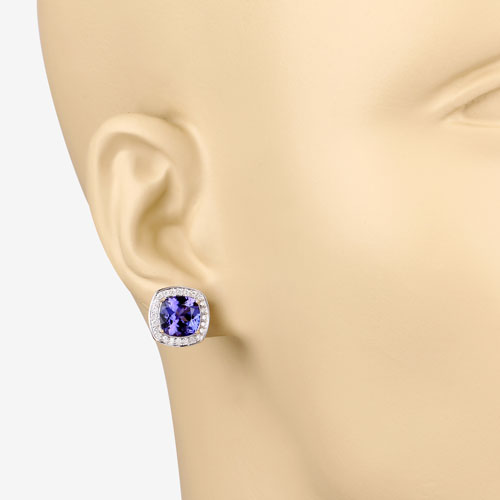 5.98 Carat Genuine Tanzanite and White Diamond 14K Yellow Gold Earrings