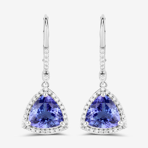 4.61 Carat Genuine Tanzanite and White Diamond 14K White Gold Earrings