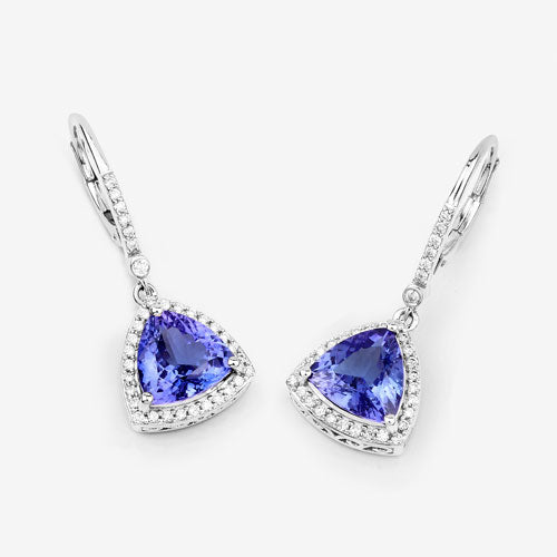 4.61 Carat Genuine Tanzanite and White Diamond 14K White Gold Earrings