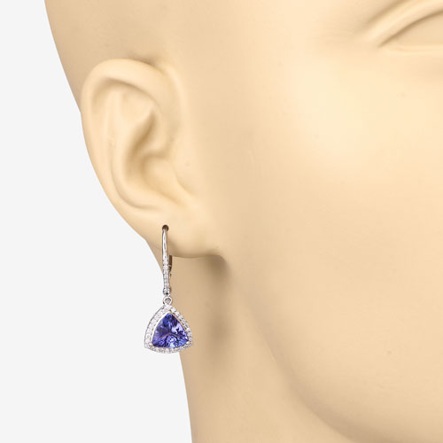 4.61 Carat Genuine Tanzanite and White Diamond 14K White Gold Earrings