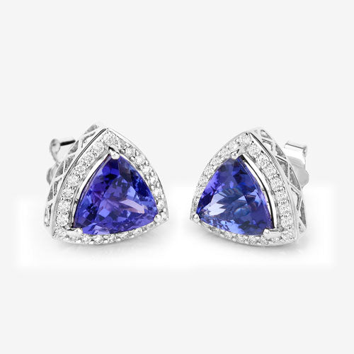4.62 Carat Genuine Tanzanite and White Diamond 14K White Gold Earrings