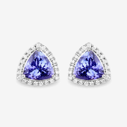 3.82 Carat Genuine Tanzanite and White Diamond 14K White Gold Earrings