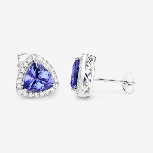 3.82 Carat Genuine Tanzanite and White Diamond 14K White Gold Earrings