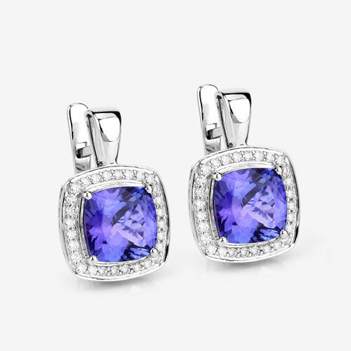 5.95 Carat Genuine Tanzanite and White Diamond 14K White Gold Earrings