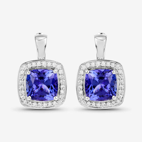 5.95 Carat Genuine Tanzanite and White Diamond 14K White Gold Earrings