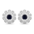 0.60 Carat Genuine Blue Sapphire and White Diamond 14K White Gold Earrings