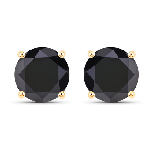 4.12 Carat Genuine Black Diamond 14K Yellow Gold Earrings