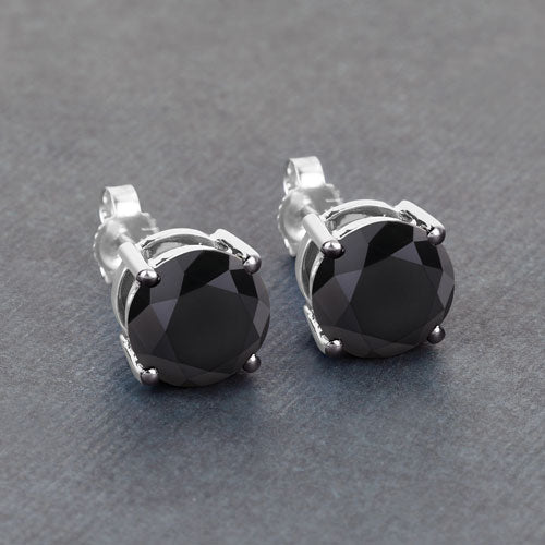 4.25 Carat Genuine Black Diamond 14K White Gold Earrings
