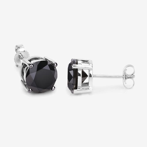 3.48 Carat Genuine Black Diamond 14K White Gold Earrings