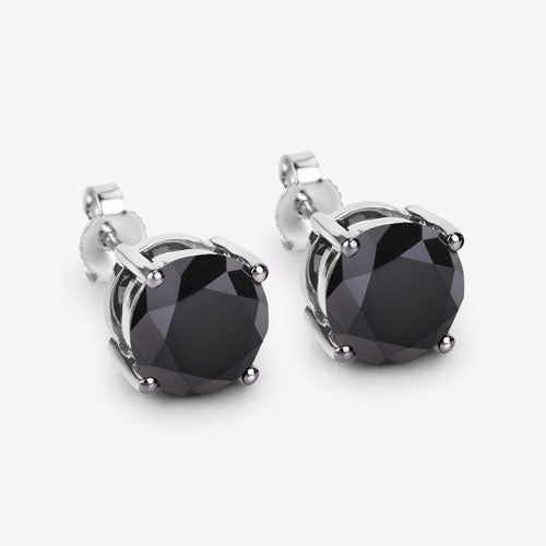 4.91 Carat Genuine Black Diamond 14K White Gold Earrings
