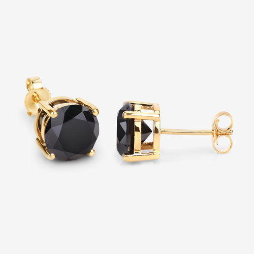3.84 Carat Genuine Black Diamond 14K Yellow Gold Earrings