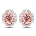 3.52 Carat Genuine Morganite and White Diamond 14K Rose Gold Earrings