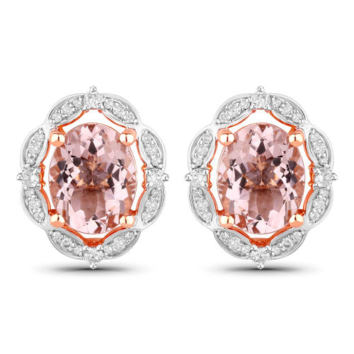 3.52 Carat Genuine Morganite and White Diamond 14K Rose Gold Earrings