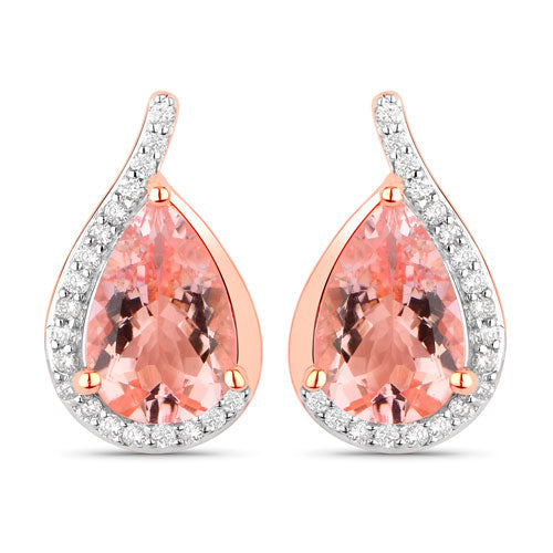 2.43 Carat Genuine Morganite and White Diamond 14K Rose Gold Earrings