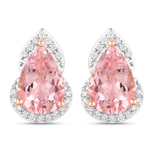 2.37 Carat Genuine Morganite and White Diamond 14K Rose Gold Earrings