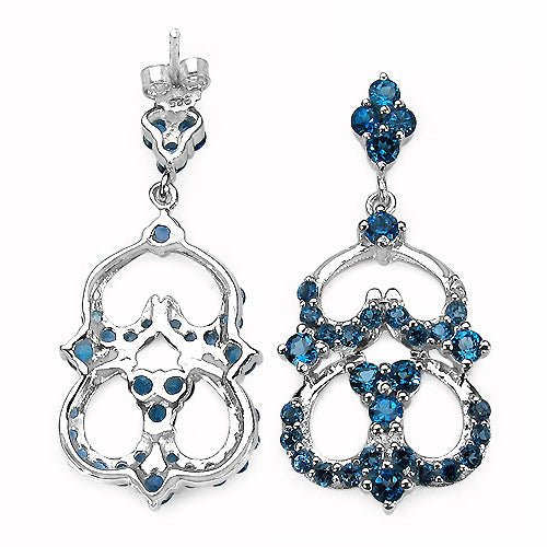 4.84 Carat Genuine London Blue Topaz .925 Sterling Silver Earrings