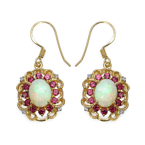 14K Yellow Gold Plated 4.94 Carat Genuine Multi Stones .925 Sterling Silver Earrings