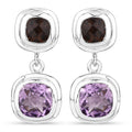 6.60 Carat Genuine Amethyst and Smoky Quartz .925 Sterling Silver Earrings