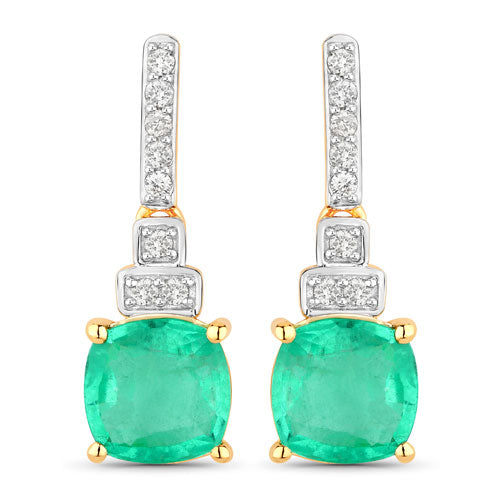 2.72 Carat Genuine Ethiopian Emerald and White Diamond 14K Yellow Gold Earrings