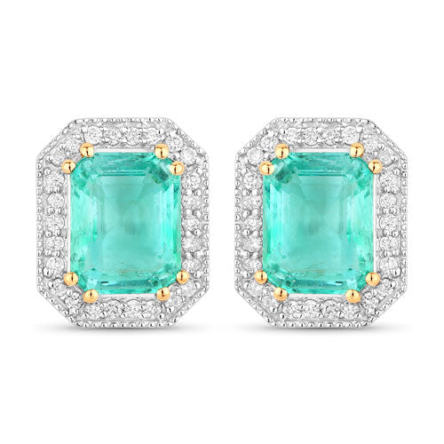 2.99 Carat Genuine Ethiopian Emerald and White Diamond 14K Yellow Gold Earrings