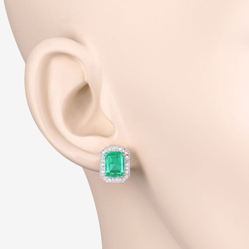 2.99 Carat Genuine Ethiopian Emerald and White Diamond 14K Yellow Gold Earrings