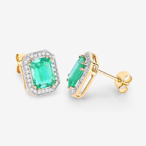 2.99 Carat Genuine Ethiopian Emerald and White Diamond 14K Yellow Gold Earrings