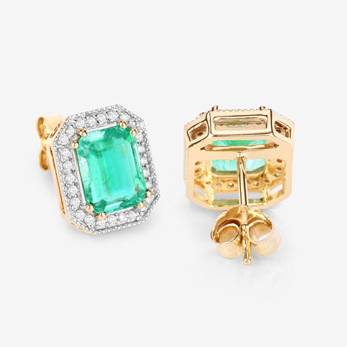 2.99 Carat Genuine Ethiopian Emerald and White Diamond 14K Yellow Gold Earrings
