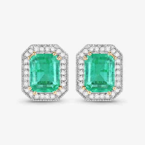 2.99 Carat Genuine Ethiopian Emerald and White Diamond 14K Yellow Gold Earrings